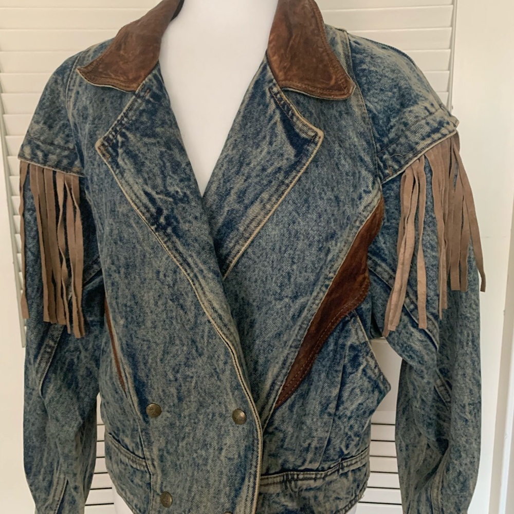 Vintage Havoc Fringe Denim Jacket Leather Trim